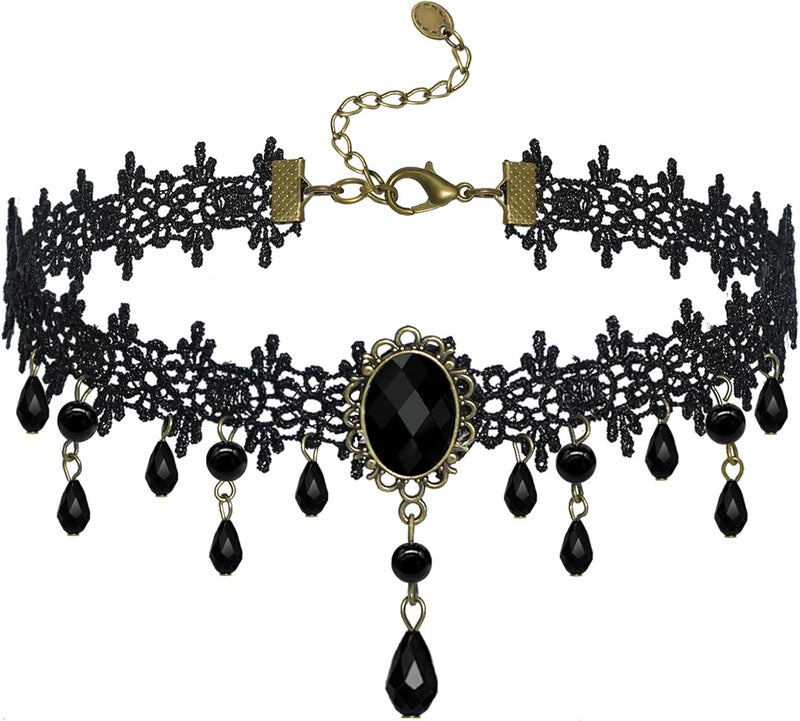 mintolex Gothic Black Choker Necklace for Women Adjustable Vintage Goth Velvet Lace Collar Crystal Pendent Necklace Halloween Cosplay Party Prom Costume Jewelry Accessories - Image 1